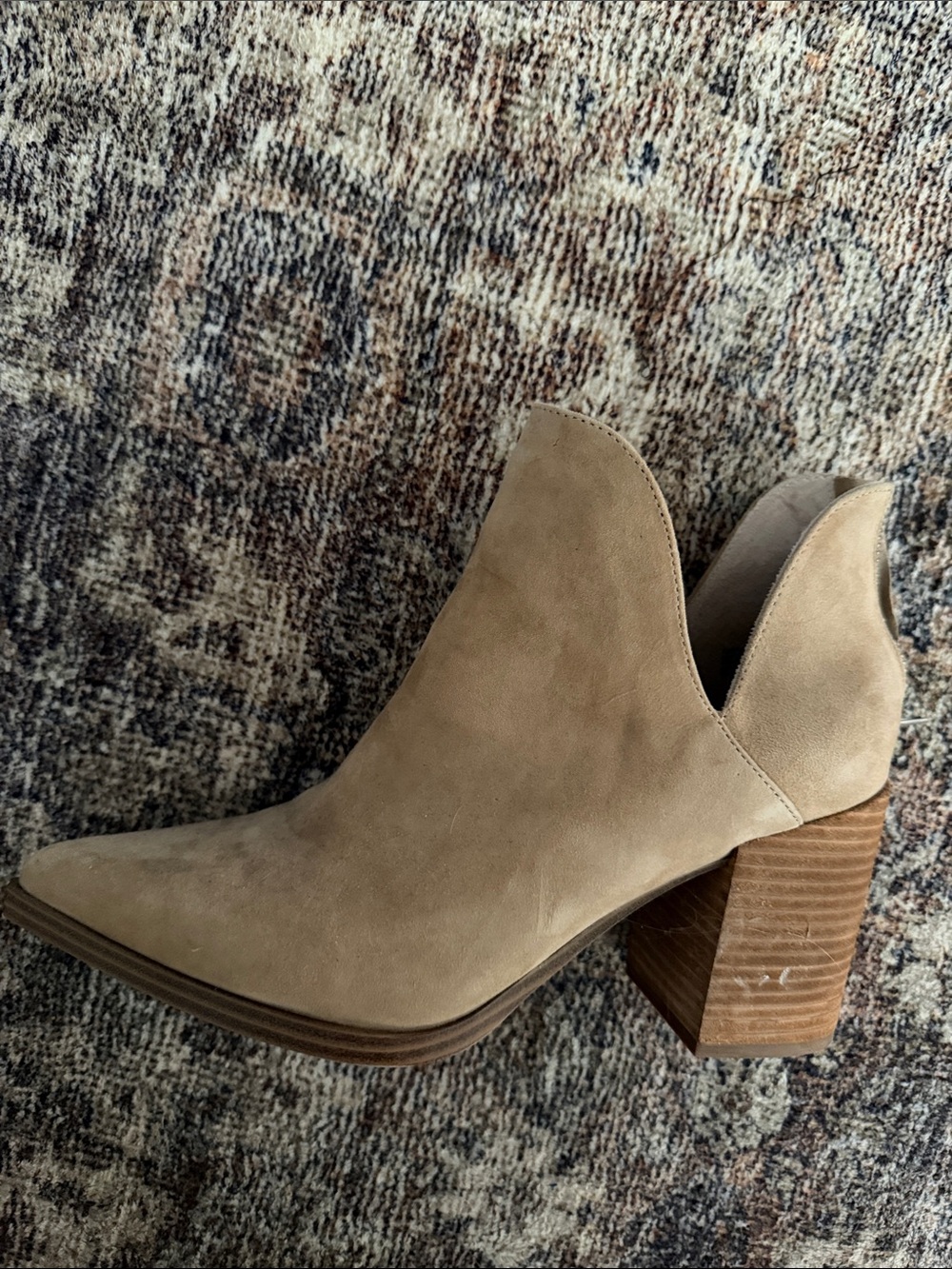 Steve Madden Taupe Suede Stacked Heel Ankle Booties